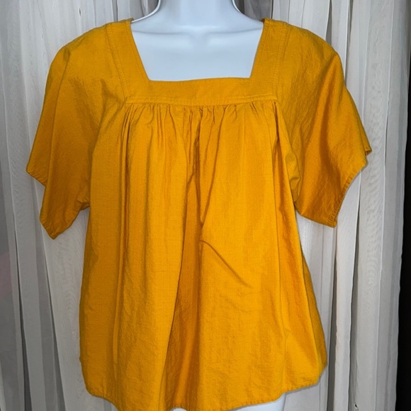 Anthropologie Tops - Anthropologie Yellow Blouse with Square Neckline and Relaxed Fit